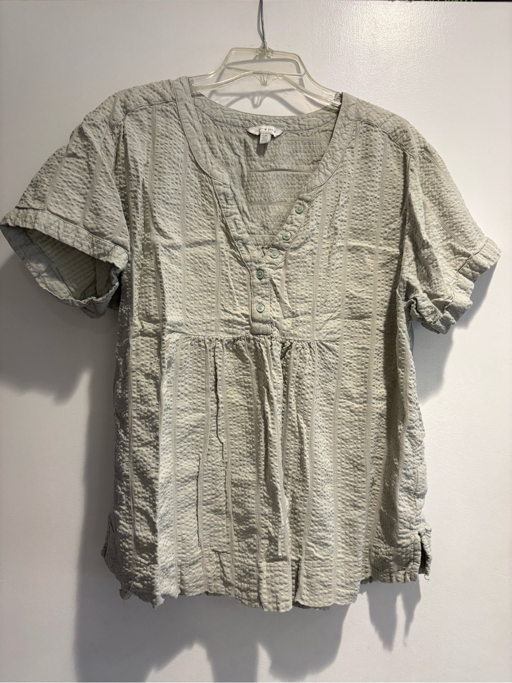Lucky Brand Heather Green Textured Short-Sleeve Henley Blouse